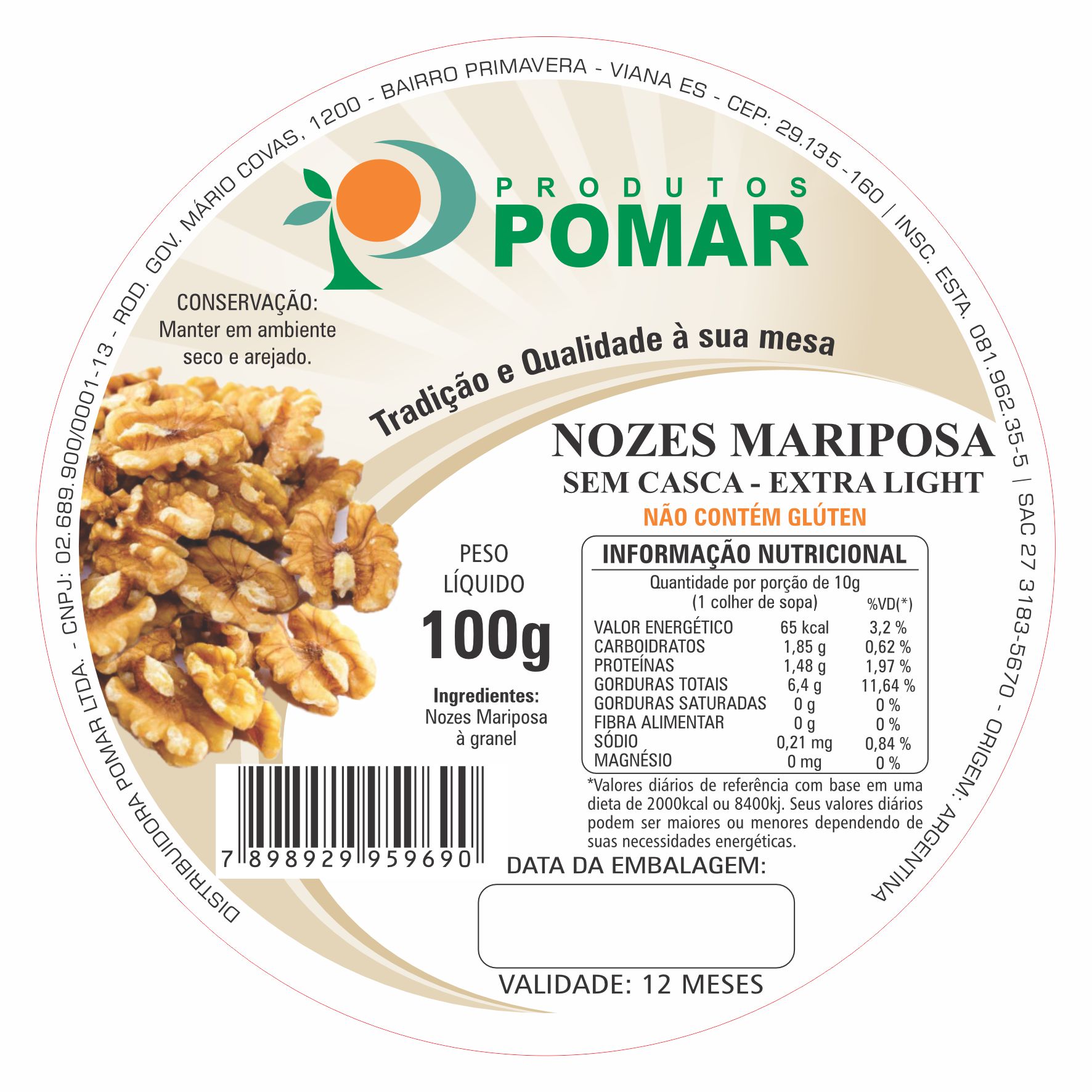 ETIQUETA 80MM DE DIAMETRO COUCHE ADESIVA POMAR NOZES MARIPOSA 100G(500UNID)K