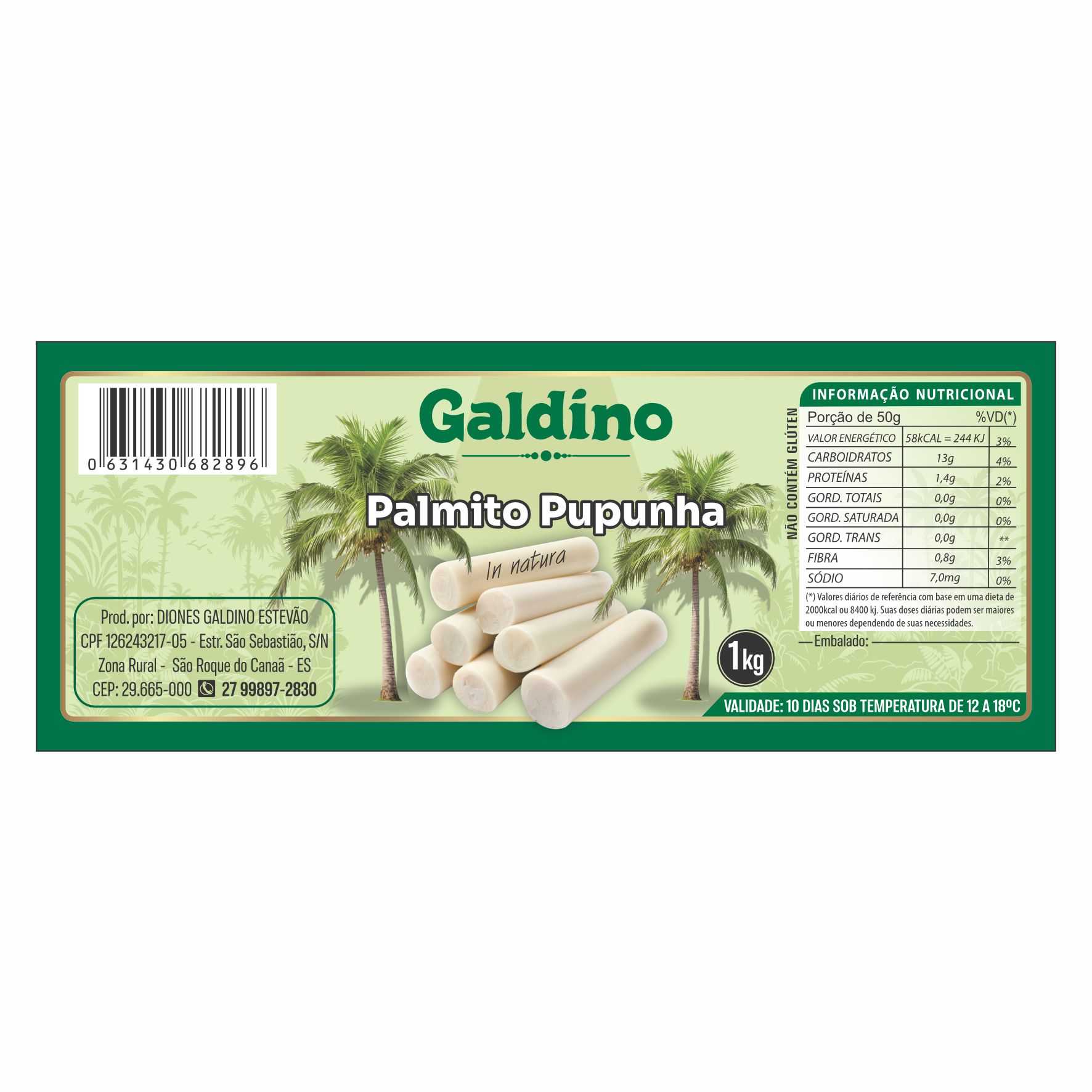 ETIQUETA 100X38/1 PERSON COUCHE ADESIVO GALDINO PALMITO PUPUNHA 1KG - 32MTS