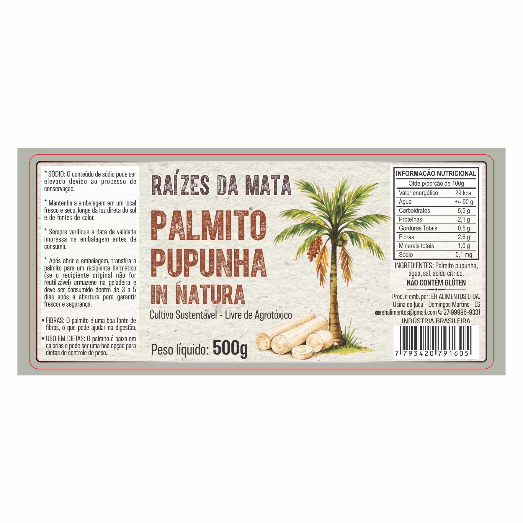 ETIQUETA 67X145/1 PERSON COUCHE ADESIVO RAIZES DA MATA PALMITO PUPUNHA 500G (250UNI)K