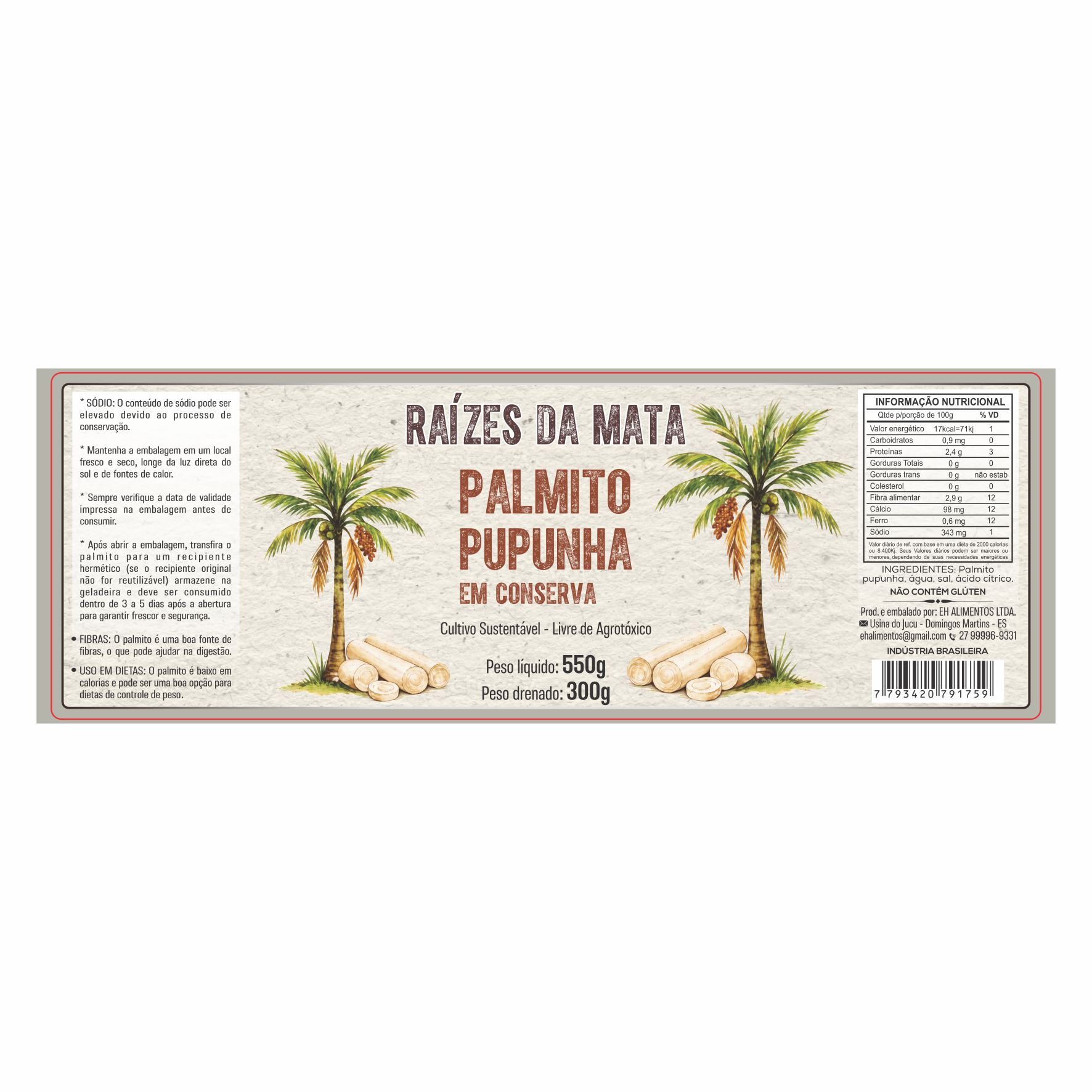 ETIQUETA 70X200/1 PERSON BOPP DURALYTE RAIZES DA MATA PALMITO PUPUNHA 550G 51,82Mtrs