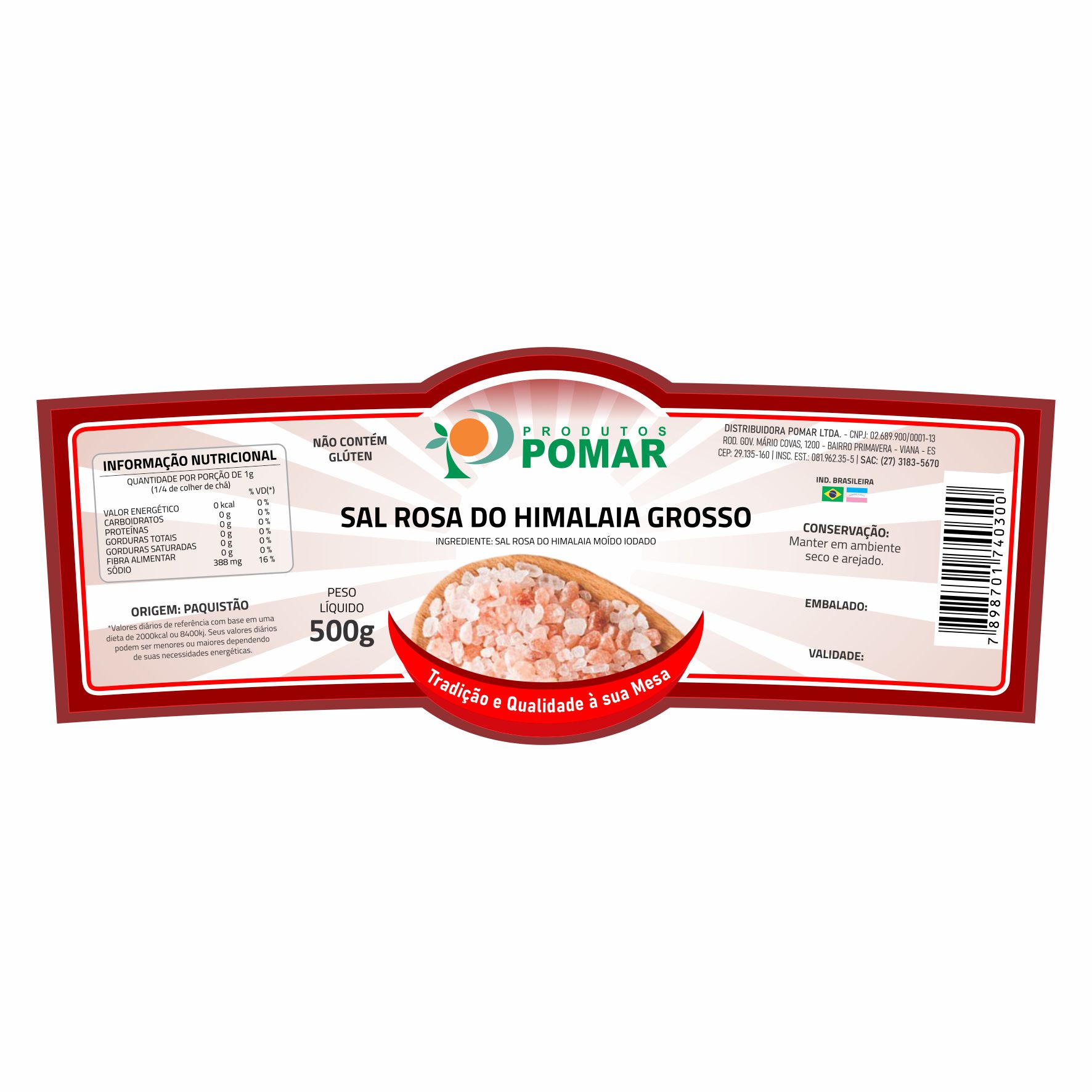 ETIQUETA 52X135/2 PERSON COUCHE ADESIVO POMAR SAL ROSA DO HIMAlAIA GROSSO 500G (KROMIA) K