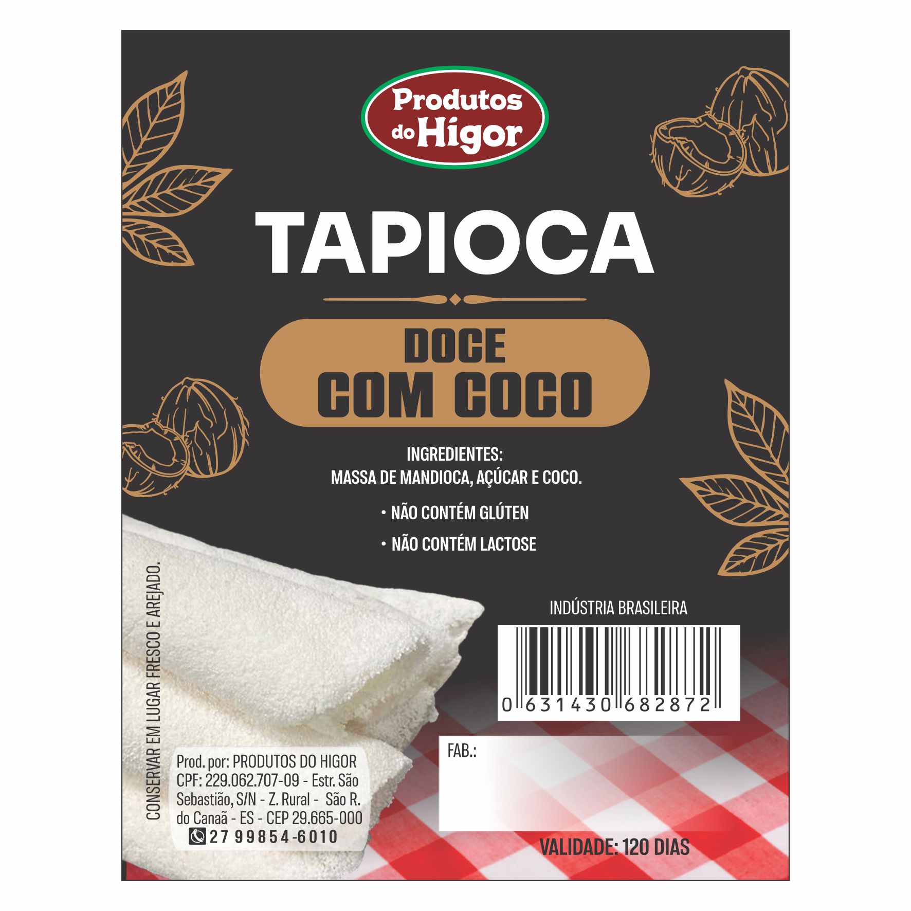 ETIQUETA 90X70/1 PERSON COUCHE ADESIVO PRODUTOS HIGOR TAPIOCA DOCE COM COCO -37MTS